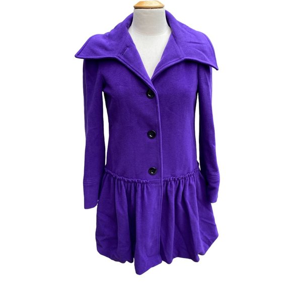 Alice + Olivia Wool Bubble Hem Pea Coat Purple Peplum Gossip Girl Preppy Luxe-S - Picture 1 of 15